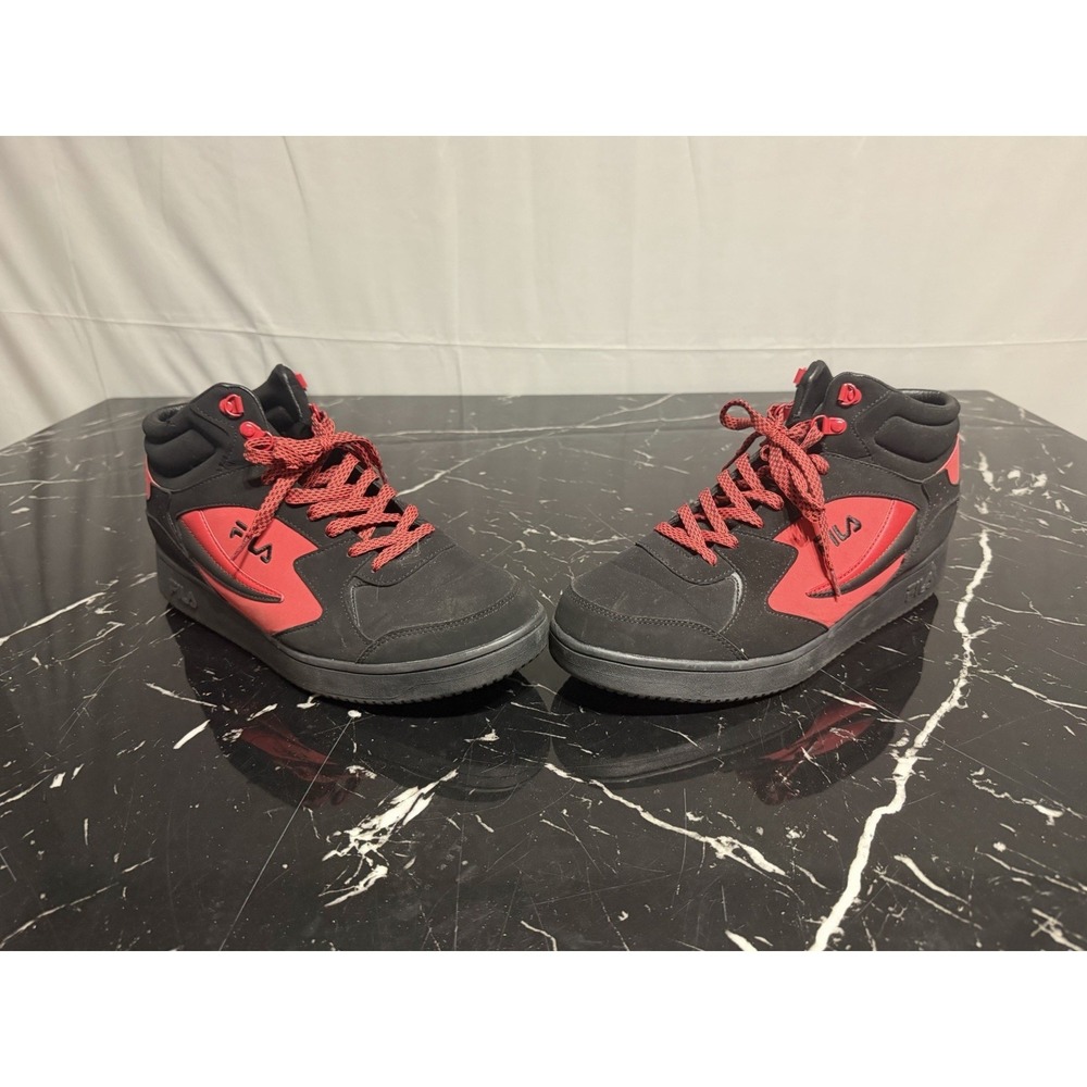Y2K FILA MEN SZ 12 BLACK And Red SUEDE LEATHER SHOE HIKING BOOT